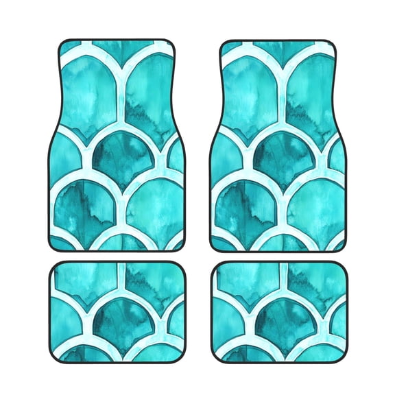 General 4pc Car Floor Mat Water Resistant Dust Resistant Slip Elastic Soft Easy To Install Used On Most Cars Truck Cargo Suv Turquoise Moroccan Trellis Hand-Drawn Sketch_2