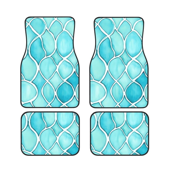 General 4pc Car Floor Mat Water Resistant Dust Resistant Slip Elastic Soft Easy To Install Used On Most Cars Truck Cargo Suv Turquoise Moroccan Trellis Hand-Drawn Sketch_4