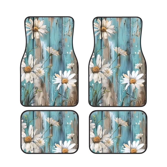 General 4pc Car Floor Mat Water Resistant Dust Resistant Slip Elastic Soft Easy To Install Used On Most Cars Truck Cargo Suv Turquoise Wood Farmhouse Sunflowers (11)