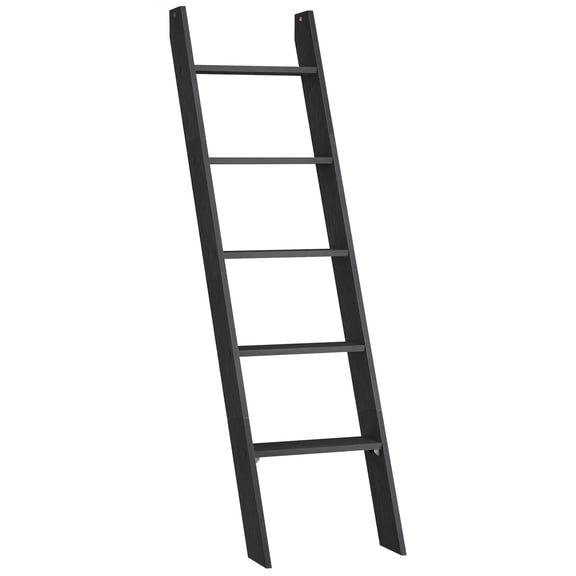 General 5-Tier Modern Farmhouse Blanket Ladder Shelf Freestanding Wood Rack, Maroon Brown Storage for Living Room, Space-Saving for Blankets Books Decor Towels