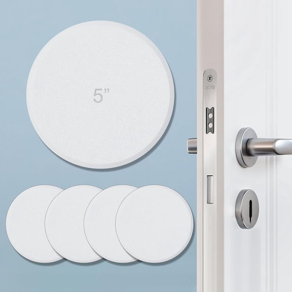 General 5" Wall Protector Round, 5 Pack Doorknob Wall Shield Guard Door Stop, Rigid Vinyl Hard Wall Protection Pads White with Self Adhesive Sticker