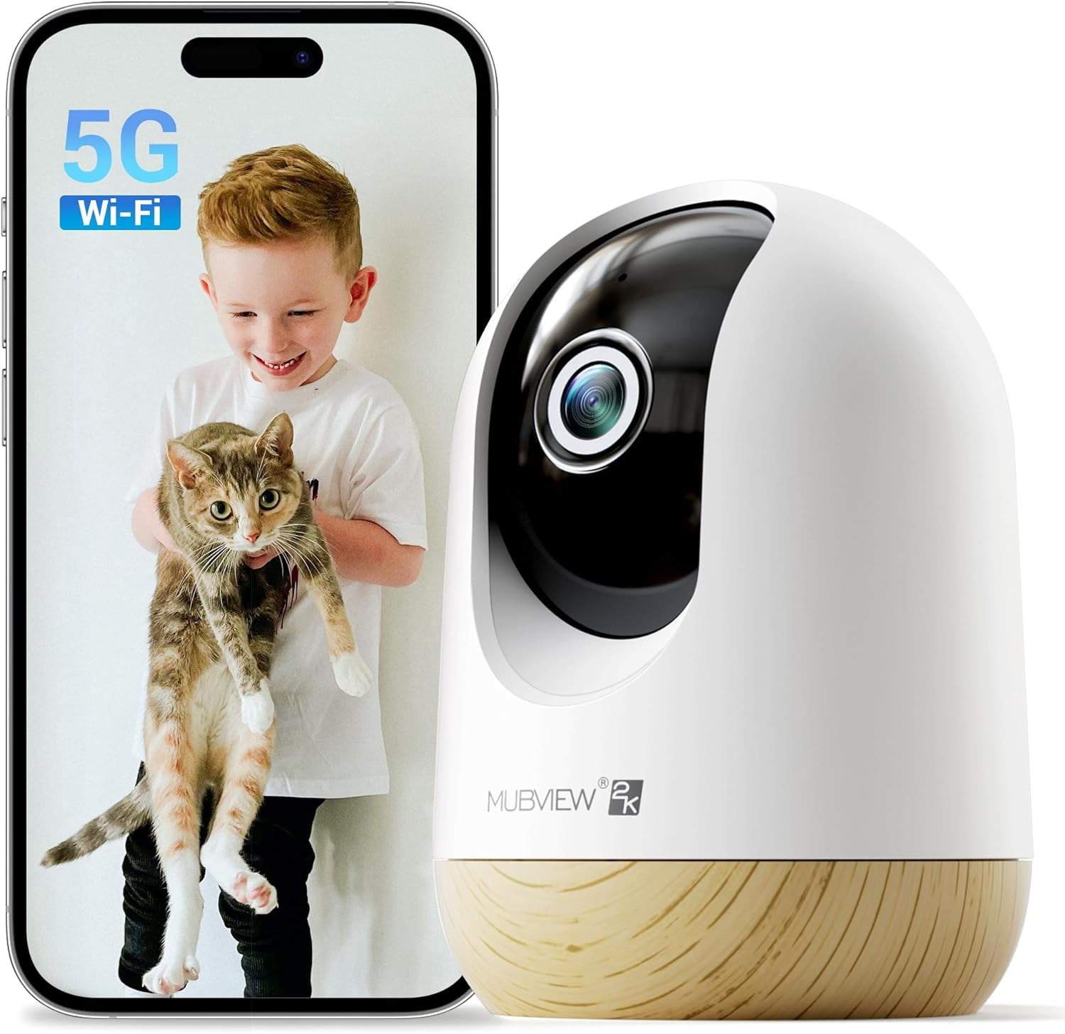 General 5G WiFi Indoor Security Camera No Subscription, Pet Camera with Phone App, Baby Monitor WiFi Smartphone, 2K Night Vision Pan-Tilt Dog Cam, Auto Tracking, 2-Way Audio, SD or Cloud Storage
