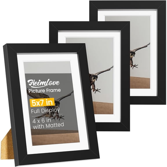 General 5x7 Picture Frames Set of 3 with Mat to Display 4x6 Picture,Plastic Black Photo Frame for Poster,Diploma,Certificate and Document with Tabletop and Wall Decor