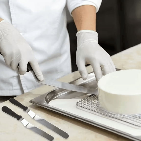 General 6/8/10 Inch Tilted Frosting Scraper, Stainless Steel Curved Offset Blade, Lightweight Plastic Handle, Professional Cake Scraper for Baking & Kitchen