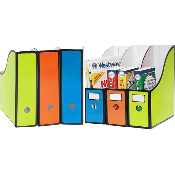 General 6-Pack Magazine File Holder Box, Foldable Cardboard Organizer with Label Slot, Multicolor