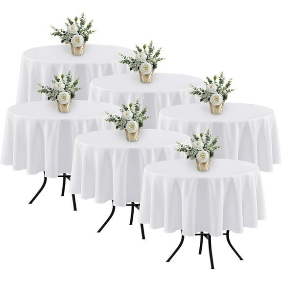 General 6 Pack White Round Table Clothes - 70 Inches in Diameter - Stain Resistant and Washable Tablecloths, Polyester Fabric Table Covers for Wedding, Party, Banquet, Gathering