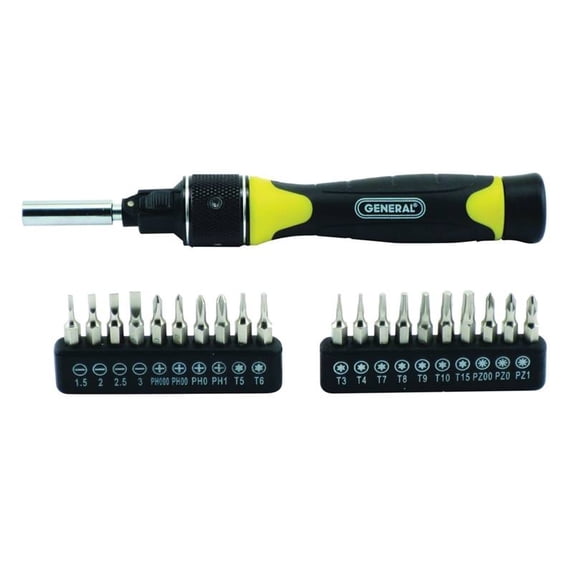 GENERAL 70210 Ratcheting Screwdriver, Dual, Multi-Bit Drive, 6-3/4 in OAL