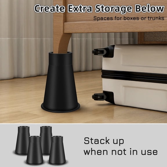 General 8-Inch Adjustable Bed Risers, Non-Slip Leg Extenders Support 3000 lbs, Set of 4 for Twin XL Beds Desks Sofas, College Dorm Essential