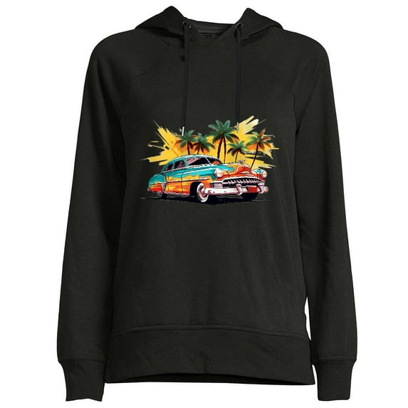General A Modern Rural Car with Coconut Tree Cartoon Pattern Long Sleeve Shirts Black