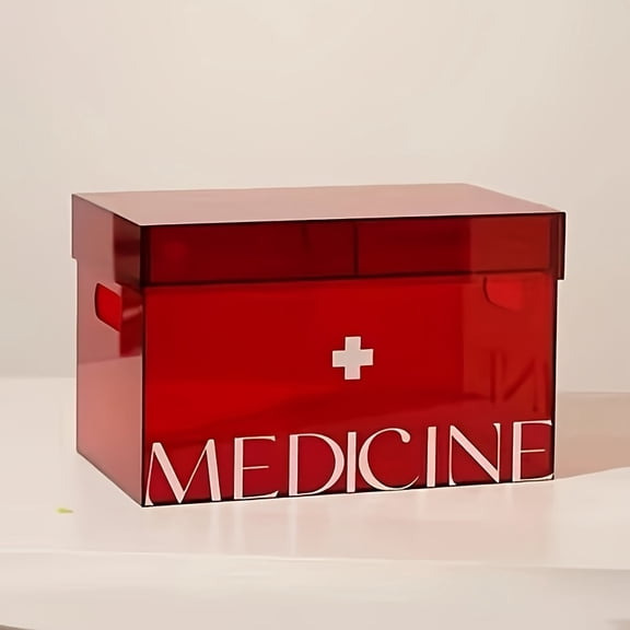 General Acrylic Two-Tier Portable Medical Case, Large-Capacity Transparent Medicine Storage Box, First Aid Organizer for Home Bathroom Kitchen Travel, Emergency Medicine Storage