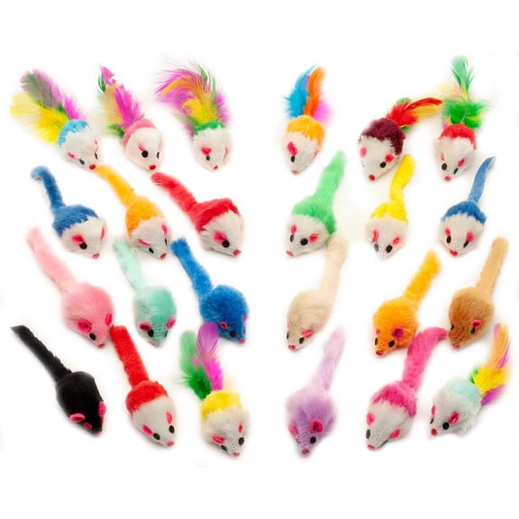 General Assorted Mice Cat Toys Furry Rattle Mouse Kitten Toy Mini Mice for Indoor Cats Interactive Play Color Varies 24 Count