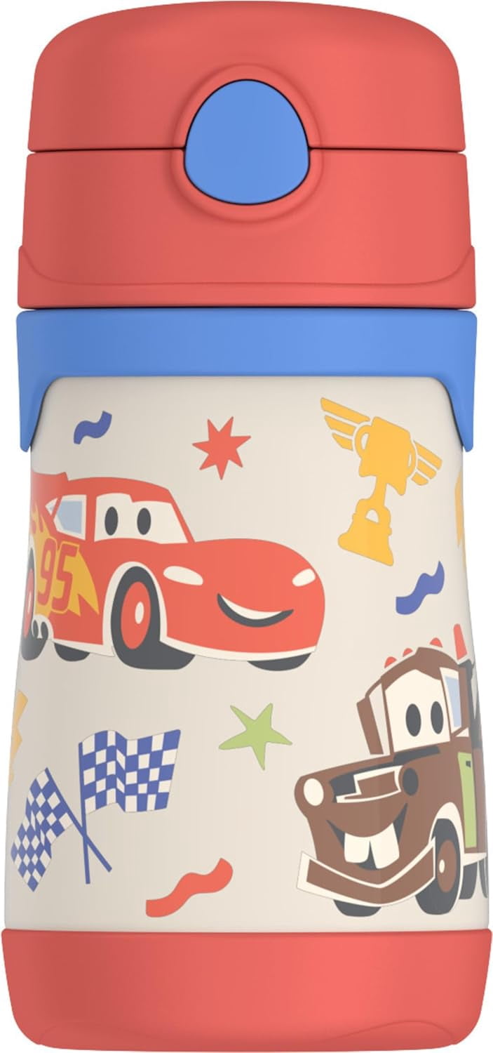 General Baby 10 oz. Stainless Steel Bottle with pop-up straw, Cars