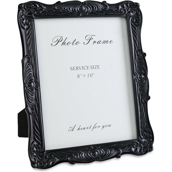 General Black Picture Frame 8x10 Gothic Frames, Vintage Handcrafted Resin Frame with Exquisite Carved Details & Glass Front, Victorian Gothic Wall Decor for Tabletop or Wall Display