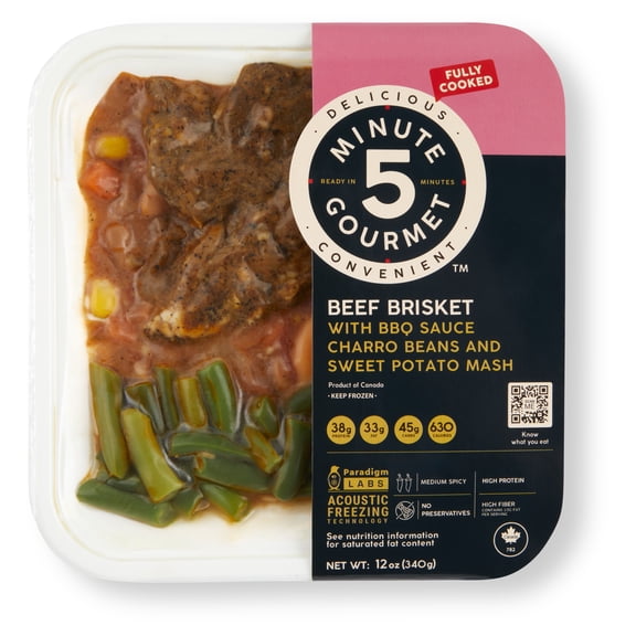 5 Minute Gourmet Beef Brisket with BBQ Sauce, Charro Beans & Sweet Potato, 12 oz (Frozen Meal)