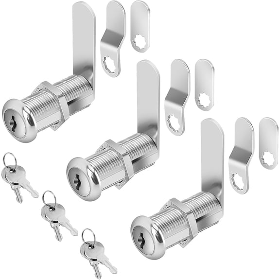 General Cabinet Locks with Keys, 1-1/2" Long Cam Locks keyed Alike, Cabinet Cam Lock Set for Cabinets RV Storage Locks Tool Box, Zinc Alloy (3 Pack, 1-1/2 Inch)