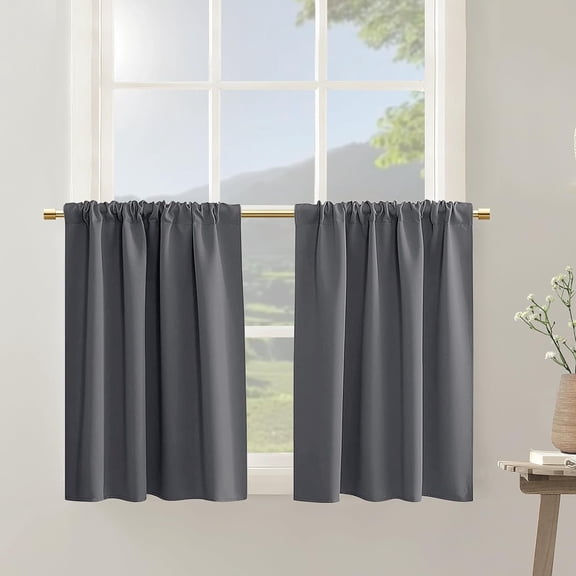 General Cafe Curtains 36 Inch Length for Small Basement Window,Blackout Privacy Short Curtain for Shower Window,Dark Grey