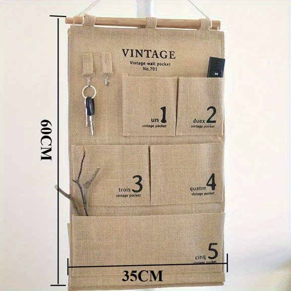 General Canvas Wall-Mounted Storage Bag with Multiple Pockets, Space-Saving Hanging Design for Phone Remote Keys & Accessories, Door Storage Bag for Home Organization, for Living Room & Entryway