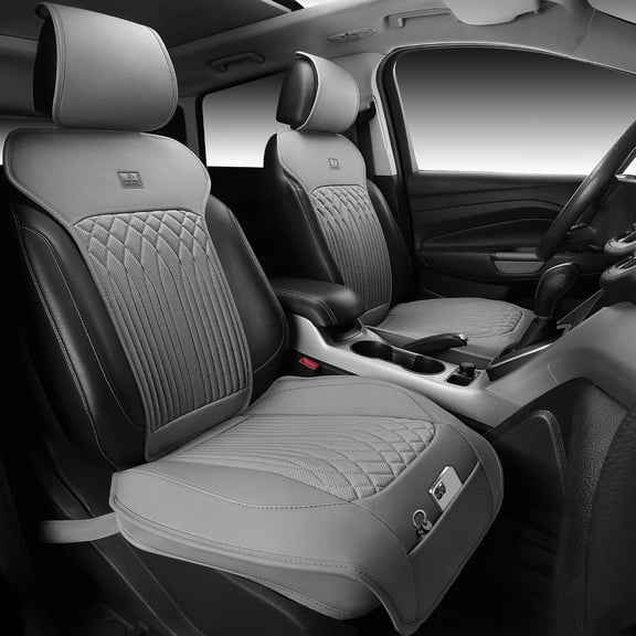 General Car Seat Protector, 2 Pack Sideless Nappa Leather Seat Covers for Cars, All Season Waterproof Breathable Front Seats Cushion with Storage Pocket Universal Fit Vehicle Car SUV Truck, All Gray
