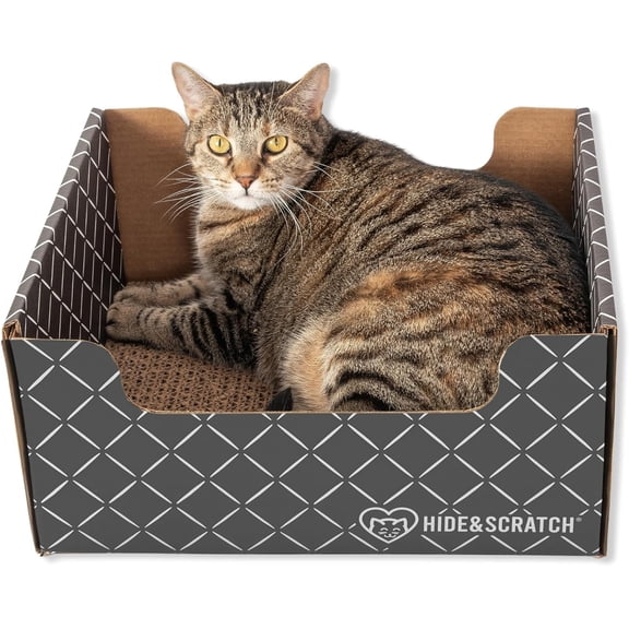 General Cardboard Cat Scratcher Box & Bed - Dark Grey Diamond | Double-Sided Corrugated Pad for Indoor Cats | Refillable Scratching Board Toy for Play & Furniture Protection