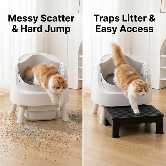 General Cat Litter Box Step Ramp, Adjustable 3.5" & 6", Large 16.5"x12.6" Non-Slip Litter Trapper Platform Reduces Tracking, Fits Automatic Litter Boxes, for Kittens & Senior Cats