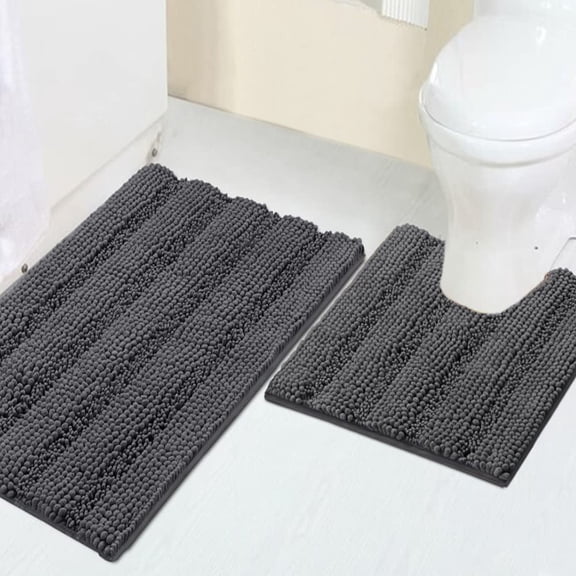 General Chenille Bathroom Rugs Set Non-Slip Bath Mats for Bathroom Super Absorbent Shaggy Rugs for Tub Shower Toilet Plush Bath Rug Plus U Shaped Rug (Standard: 20" x 32" and 20" x 20" U), Gray