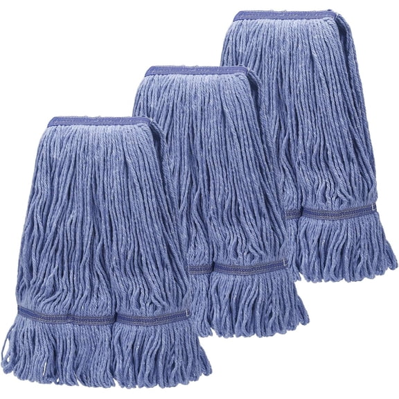 General Cleaning Mop Heavy Duty Commercial Replacement, Head Replacement Wet Industrial Blue Cotton Looped End String Refill (Pack of 3)