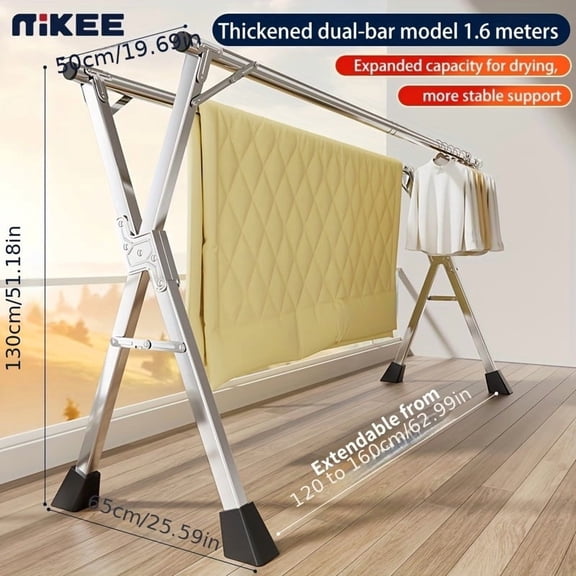 General Clothes Drying Rack, 78.74 Inches Folding Outdoor Indoor, Foldable Laundry Drying Rack, Telescopic Fan 53-78.74In, Metal Clothesline for Bathroom, Balcony, Easter, Drying Racks