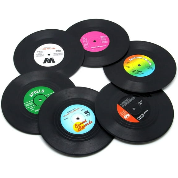 General Coaster Vinyl Record Disk Coasters for Drinks - Tabletop Protection Prevents Furniture Damage (6 PCS Vinyl)
