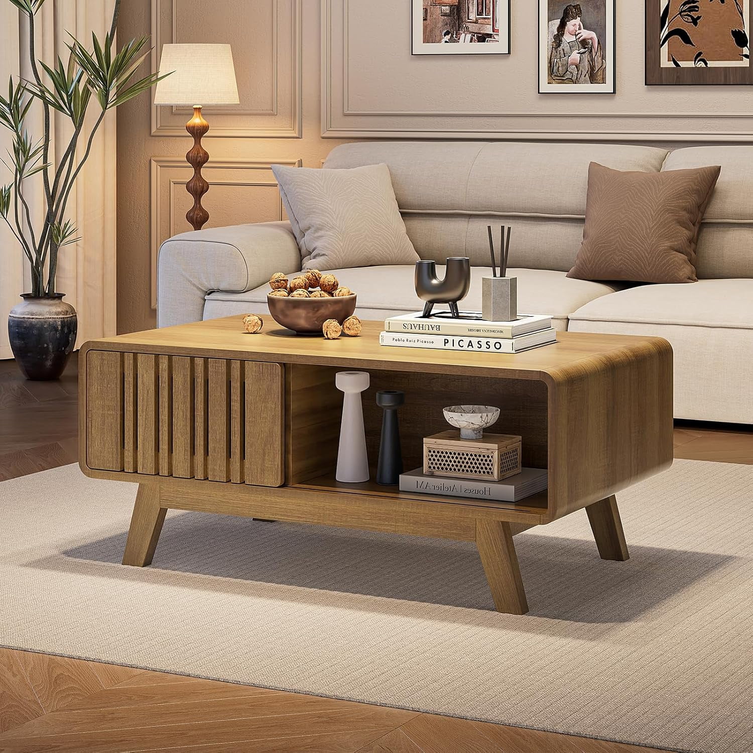 General Coffee Table, Mid Century Modern Table with Storage Compartment ...