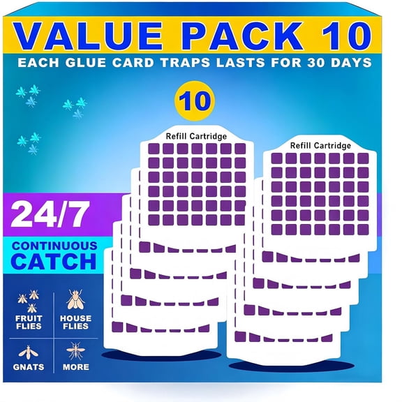 General Cordless Flying Insect Trap Refills, 5 Cartridges, Original Super Sticky Cards, High Efficiently Stick Fruit Flies, Gnats, Moths and Houseflies (10 Cartridges)