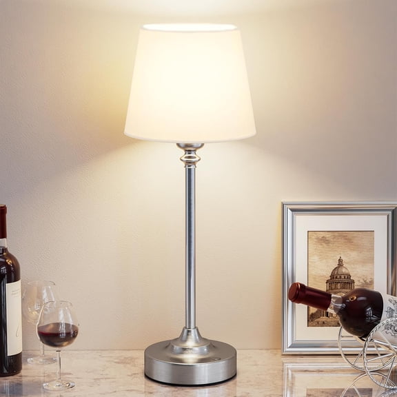 General Cordless Table Lamp Rechargeable Silver - 1 Pack 4000mAH Battery Operated Lamp for Decor, 3000K Stepless Dimming Touch Control Wireless Lamp for Bedroom, Dining Table, Counter, Living Room