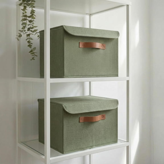 General Decorative Linen Storage Boxes with Lids - Large Set of 2 Organizer Bins for Your Home Decor - The Perfect Container to Safely Store Photos, Documents and Memory Box Keepsakes in Style