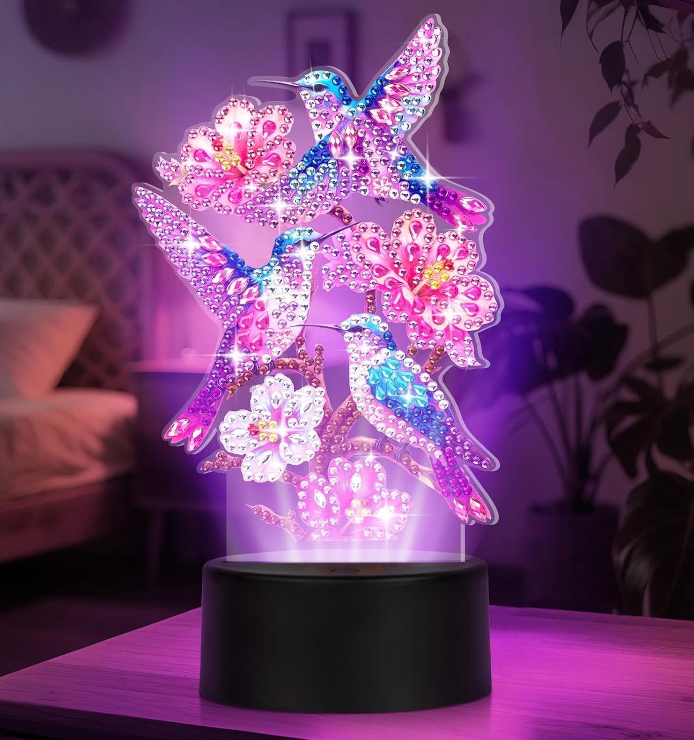 General Diamond Painting Night Light, Diamond Painting Kits for Adults Desktop Ornaments for Table Tabletop Decor Diamond Art Accessories for Adult Beginner Touch Lamp for Bedrooms Living Room-Birds