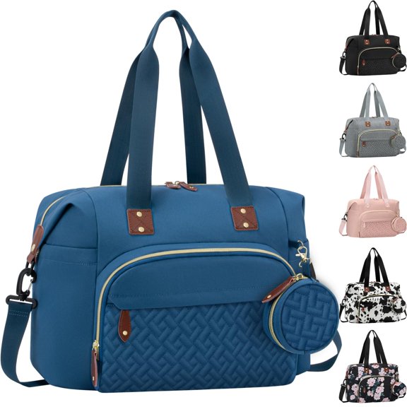 General Diaper Bag Tote with Pacifier Case, Baby Bag for Women with Shoulder Straps, Travel Diaper Tote for for Mom and Dad Blue