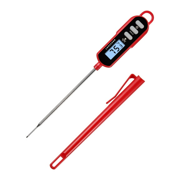 General Digital Cooking Thermometer for Bread Baking, Food and Water Temperature Measurement. Waterproof and Long Stem with Meat Temp Guide, Display with Backlit (Red)