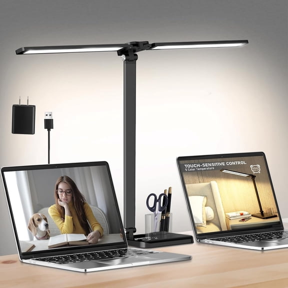 General Dimmable LED Desk Lamp with USB Charging Port Bright, 50 Lighting Modes Dual Swing Arm Architect Table Lamp Light Desk Lamp for Home Office Dorm Piano Nail