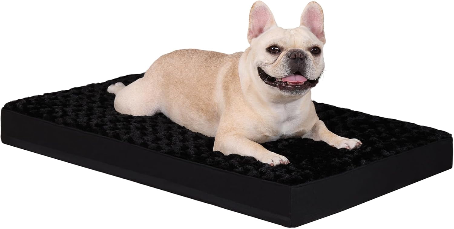 General Dog Crate Bed Waterproof Dog Bed for Crate Soft Rose Velvet Supportive Kennel Pad for Medium Pets with Removable Washable Cover & Non-Slip Bottom, 29 x 18 Inch, Black