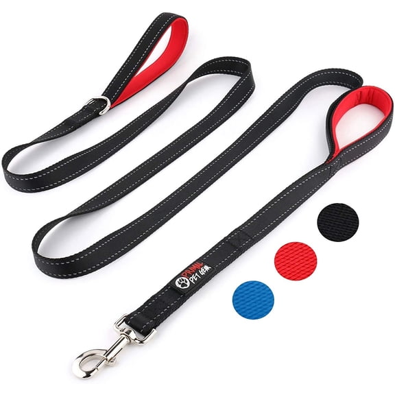 General Dog Leash 8ft Long - Black - Traffic Padded Two Handle - Heavy Duty - Double Handles Lead for Control Safety Training - Leashes for Large Dogs or Medium Dogs - Dual Handles Leads