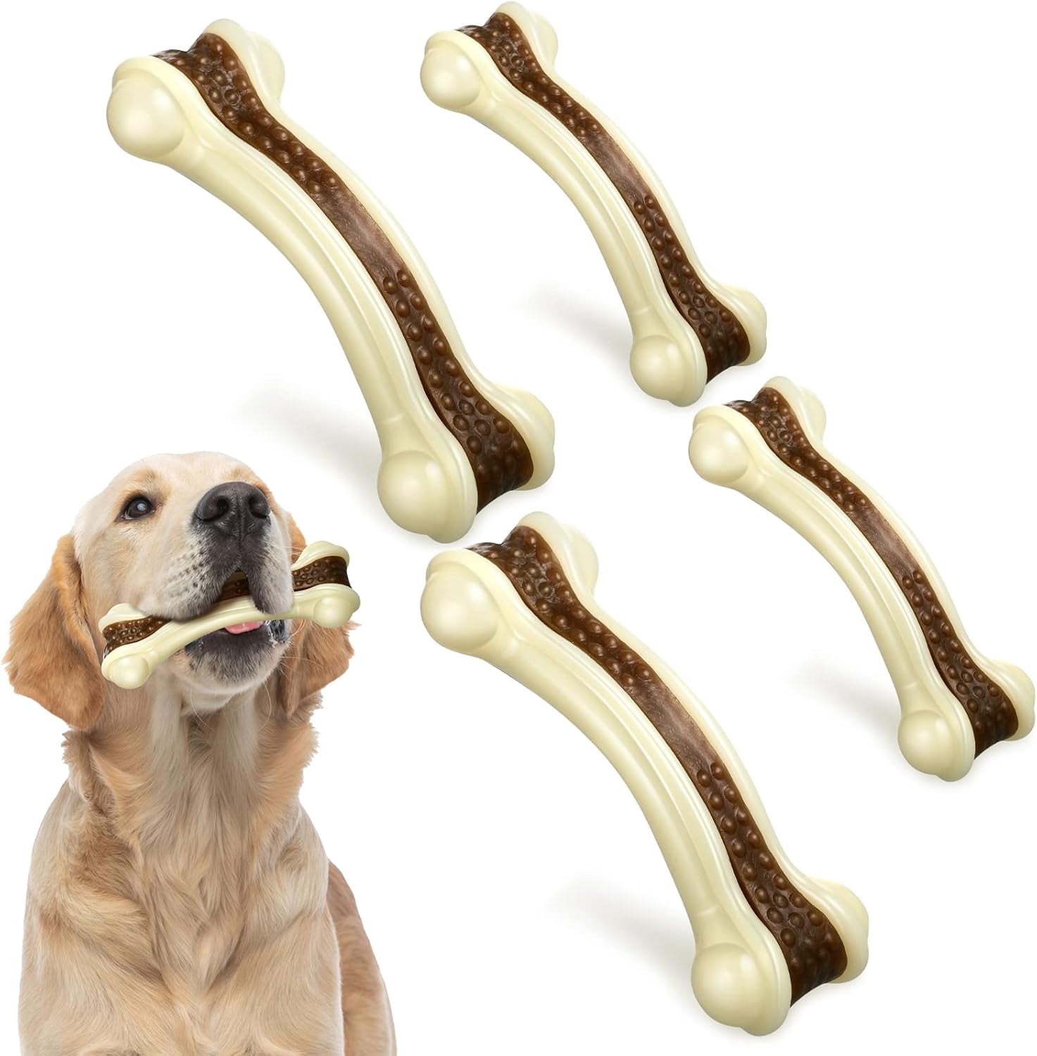 General Dog Toys for Aggressive Chewers Indestructible Nylon Dog Bones Beef Flavor Teething Chew Toys Bones for Large Puppies(Large, Medium)