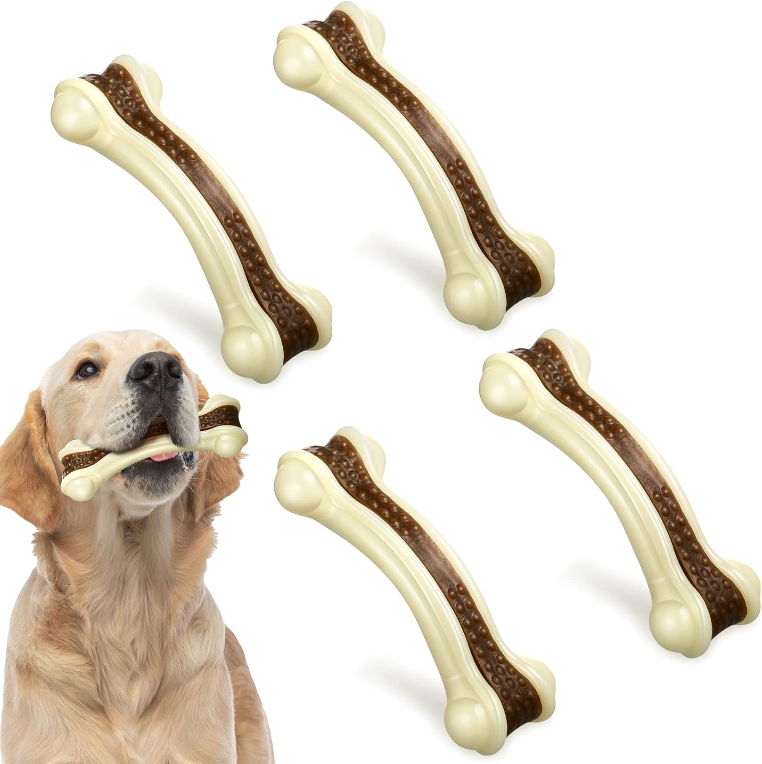 General Dog Toys for Aggressive Chewers Indestructible Nylon Dog Bones Beef Flavor Teething Chew Toys Bones for Large Puppies