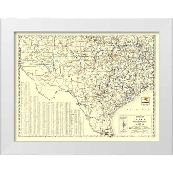 General Drafting 14x12 White Modern Wood Framed Museum Art Print Titled - Texas Road Map from Magnolia Petro 1933