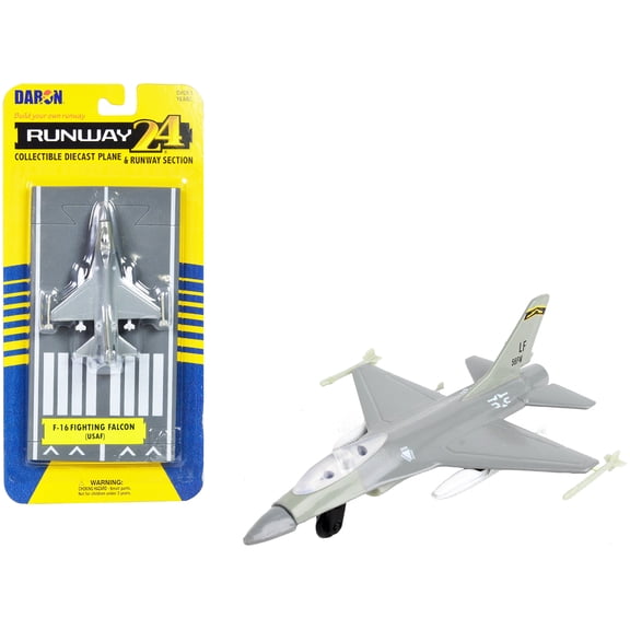 General Dynamics F-16 Fighting Falcon Aircraft Gray "United States Air Force" with Runway Section Diecast Model Airplane by Runway24