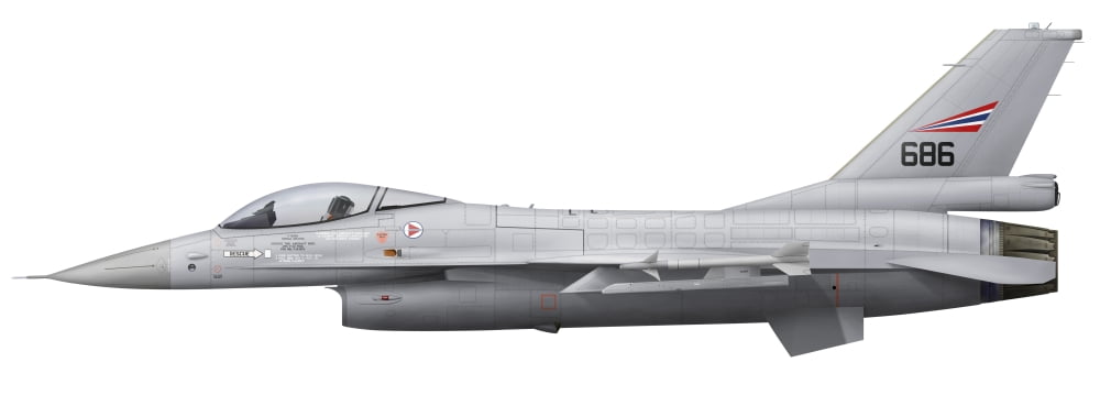 General Dynamics F-16A Fighting Falcon of the Royal Norwegian Air Force Canvas Art - InkwormStocktrek Images (23 x 9)