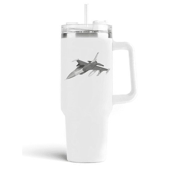 Aeromugs School Travel Tumbler 40oz Stainless Steel Insulated Mug with Handle, Lid & Straw | General Dynamics F-16
