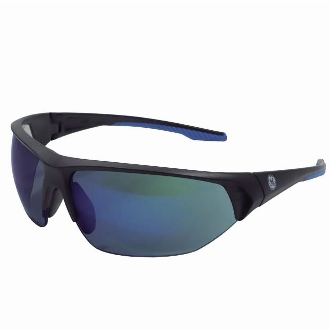 General Electric 2022169 06 Series Anti-Fog Impact-Resistant Safety Glasses, Blue Mirror Lens - Black & Blue Frame