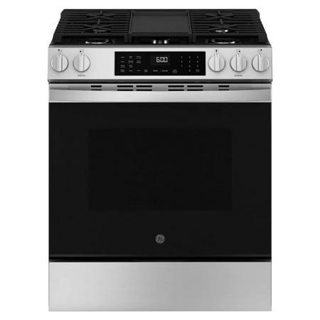 GE - 5.3 Cu. Ft. Slide-In Gas Convection Range with Steam Cleaning and EasyWash Tray - Stainless Steel