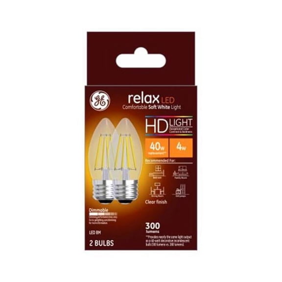 General Electric 31753 4W LED Relax Medium Base Light Bulbs, Soft White - 40W Equivalent - Pack of 2