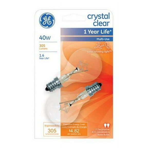General Electric 40 Watt, A15 Base Clear Bulb (2 Pack)