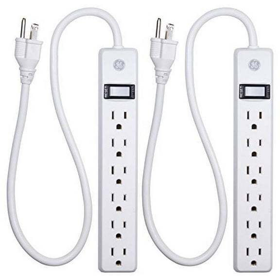 General Electric 1.5ft 6-Outlet Power Strip, White, 2 Pack 14833