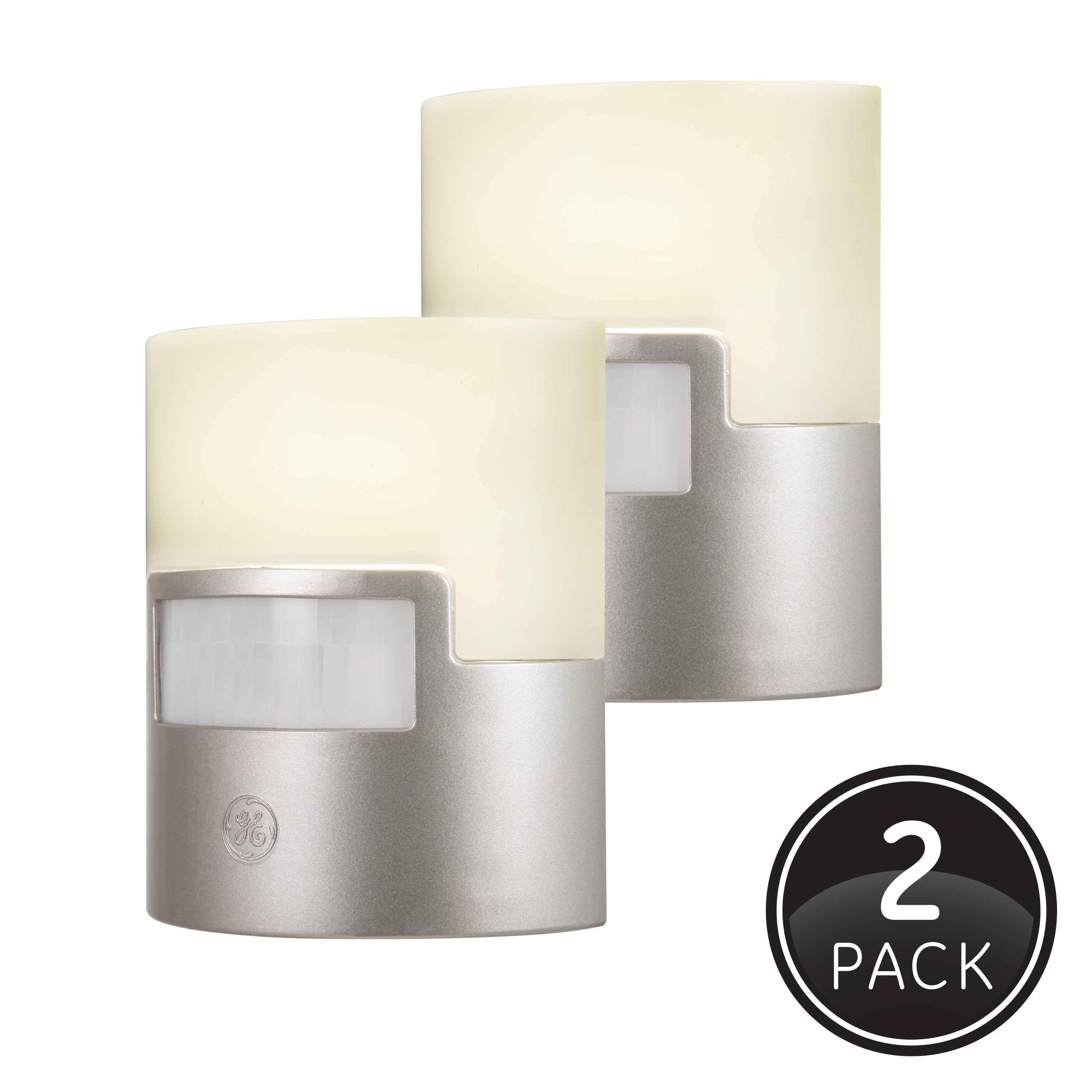General Electric Automatic Motion Activated LED Soft White Night Lights, Silver, 2-Pack, 3.4, 3.65, 46633
